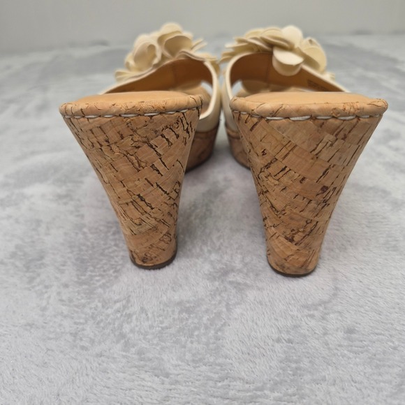 Born Women Cream Leather Flower Cork Wedge Slide Sandals W81838 10 Y2K Safflower - Picture 7 of 11